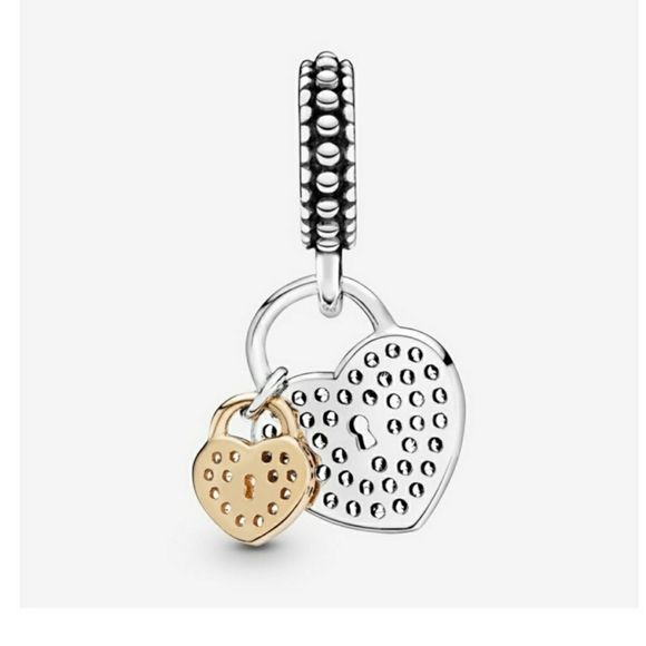 Sold - PANDORA DOUBLE HEART PADLOCK CHARM - Picture 2 of 3